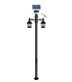 Double Arm Outdoor Light Pole with Lantern, Shade, Flange Base, Inverted