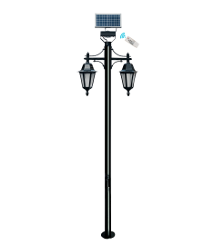 Double Arm Outdoor Light Pole with Lantern, Flange Base, Hexagonal Base, Inverted