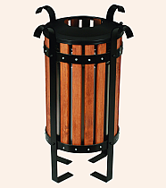 Dış Mekan Alüminyum Ayaklı Ahşap Çöp Kovası Yuvarlak