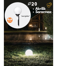 Garden Stake Light with 20 cm Opal Acrylic Globe, Tube Base, Ribbed, 60 mm Tube