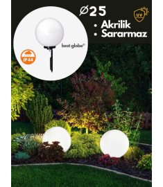 Garden Stake Light with 25 cm Opal Acrylic Globe, Tube Base, Ribbed, 60 mm Tube