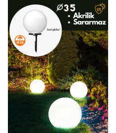 Garden Stake Light with 35 cm Opal Acrylic Globe, Tube Base, Ribbed, 60 mm Tube