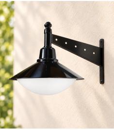 Single Arm Outdoor Wall Light with 35 cm Elliptical Opal Globe, Shade