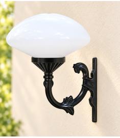 Single Arm Outdoor Wall Light with 35 cm Elliptical Opal Acrylic Globe