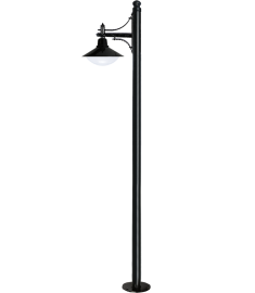Single Arm Outdoor Light Pole with 35 cm Elliptical Opal Globe, Shade, Flange Base