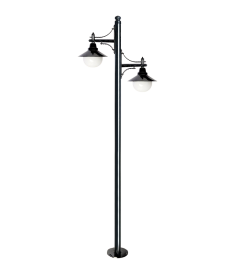 Single Arm Outdoor Light Pole with 25 cm Opal Acrylic Globe, Flange Base