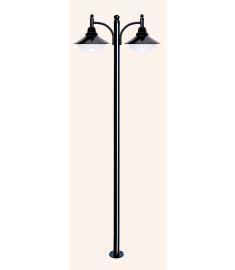 Single Arm Outdoor Light Pole with 35 cm Elliptical Opal Acrylic Globe, Shade, Flange Base