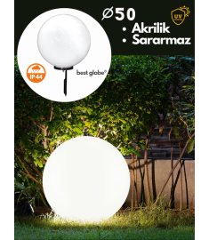 Garden Stake Light with 50 cm Opal Acrylic Globe, Tube Base, Ribbed, 60 mm Tube