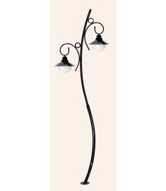 Upper and Lower Double Arm Outdoor Light Pole with 25 cm Globe, Shade, Angled Body