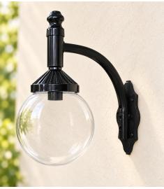 Single Arm Outdoor Wall Light with 20 cm Clear Globe, Inverted