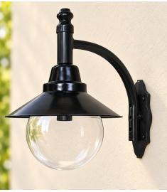 Single Arm Outdoor Wall Light with 25 cm Clear Globe, Shade, Inverted