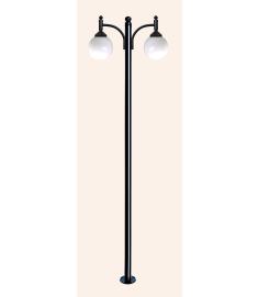 Double Arm Outdoor Light Pole with 25 cm Opal Globe, Flange Base, Inverted