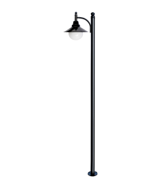 Single Arm Outdoor Light Pole with 25 cm Opal Globe, Shade, Flange Base