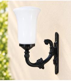 Single Arm Outdoor Wall Light with 25 cm Teardrop Opal Globe