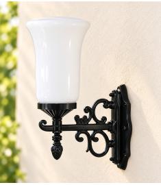 Single Arm Outdoor Wall Light with 25 cm Teardrop Opal Globe