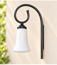 Outdoor Wall Light with Single Steel Arm, 25 cm Teardrop Opal Globe