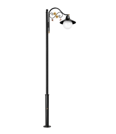 Single Arm Outdoor Light Pole with 25 cm Tiered Opal Globe, Shade