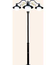 Three Arm Outdoor Light Pole with 25 cm Tiered Opal Globe, Shade