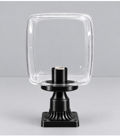 Outdoor Pillar Light with 25 cm Cube Globe, Square Base, Ribbed