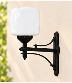 Single Arm Outdoor Wall Light with 25 cm Cube Opal Globe
