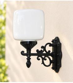 Single Arm Outdoor Wall Light with 25 cm Cube Opal Globe