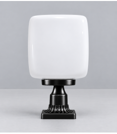 Outdoor Pillar Light with 25 cm Cube Globe, Square Base, Ribbed