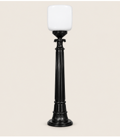 Pathway Bollard Light with 25 cm Cube Globe, Ribbed, 3/8 Threaded