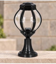 Outdoor Pillar Light with Lantern, Hexagonal Base, Beaded
