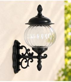 Single Arm Outdoor Wall Light with Lantern, Shade, Flush Base