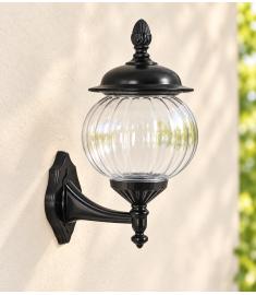Single Arm Outdoor Wall Light with Teardrop Lantern, Shade, Flush Base