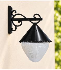 Single Arm Outdoor Wall Light with Prismatic Lantern, Inverted