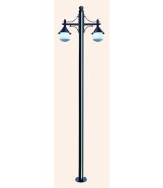 Double Arm Outdoor Light Pole with Lantern, Flange Base, Inverted