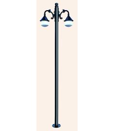 Double Arm Outdoor Light Pole with Lantern, Flange Base, Inverted