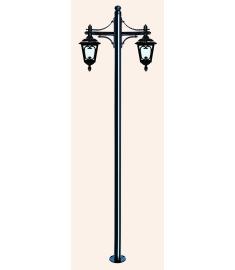 Double Arm Outdoor Light Pole with Lantern, Flange Base, Inverted