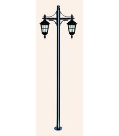 Double Arm Outdoor Light Pole with Lantern, Flange Base, Inverted
