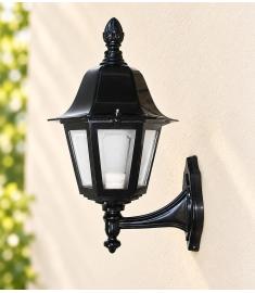 Single Arm Outdoor Wall Light with Teardrop Lantern, Hexagonal Base