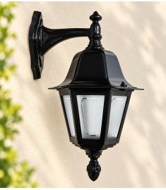 Single Arm Outdoor Wall Light with Teardrop Lantern, Hexagonal Base, Inverted