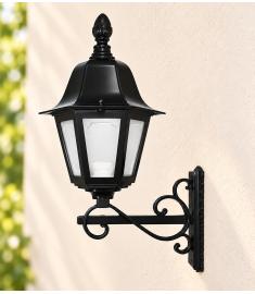 Single Arm Outdoor Wall Light with Lantern, Hexagonal Base