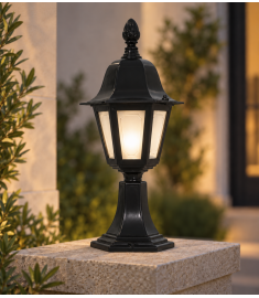 Outdoor Pillar Light with Lantern, Hexagonal Base
