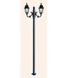Single Arm Outdoor Light Pole with Lantern, Flange Base, Hexagonal Base