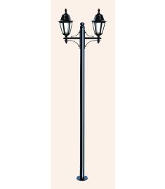 Single Arm Outdoor Light Pole with Lantern, Flange Base, Hexagonal Base