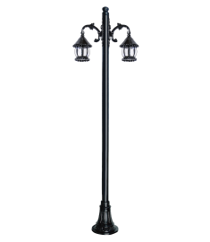 Double Arm Outdoor Light Pole with Lantern, Shade, Inverted
