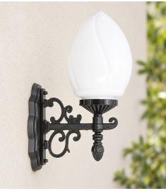 Single Arm Outdoor Wall Light with Opal Globe