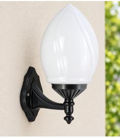 Single Arm Outdoor Wall Light with Teardrop Opal Globe