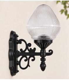 Single Arm Outdoor Wall Light with Teardrop Prismatic Globe