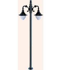 Double Arm Outdoor Light Pole with Shade, Flange Base, Inverted