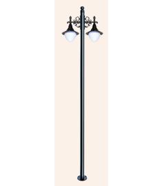 Double Arm Outdoor Light Pole with Shade, Flange Base, Inverted