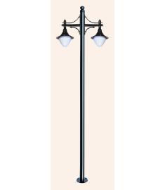 Double Arm Outdoor Light Pole with Shade, Flange Base, Inverted