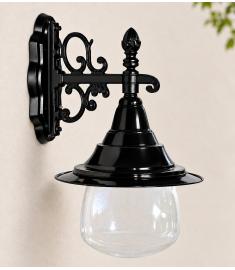 Single Arm Outdoor Wall Light with Clear Globe, Shade, Inverted