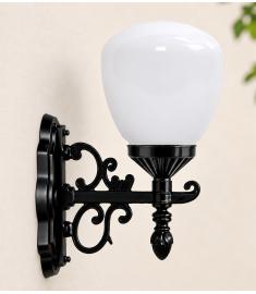 Single Arm Outdoor Wall Light with Opal Globe